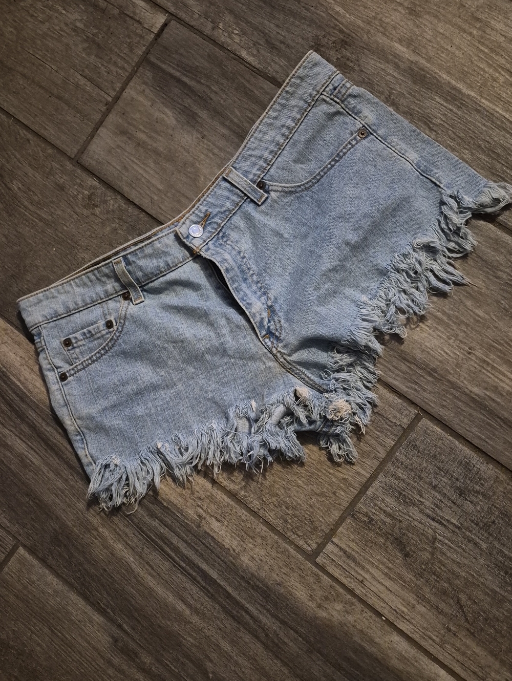 Levi's Light Blue Frayed Hem Denim Shorts